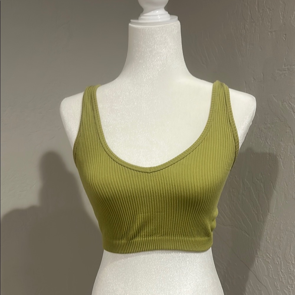 Green Ribbed Crop Top